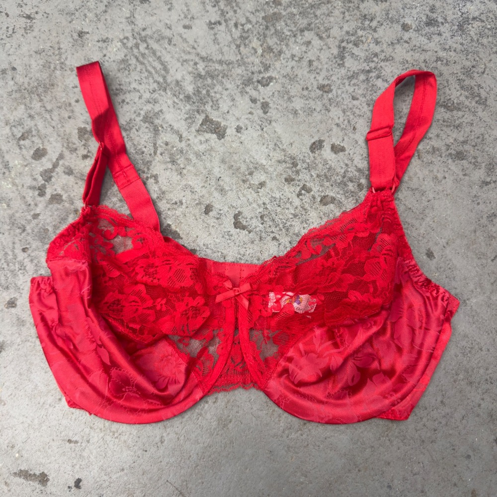VTG Fruit of the Loom Red Lace Underwire Bra Style 4402 Size 38DD